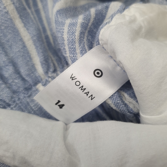 Target Woman Size 14 Blue Striped Sleeveless Linen Jumpsuit One Piece Pockets - Picture 6 of 16